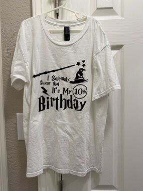 Harry Potter White Kids Short Sleeve Tee with Black Birthday Graphic